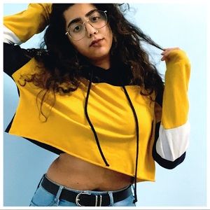 Yellow/Navy Cropped Hoodie